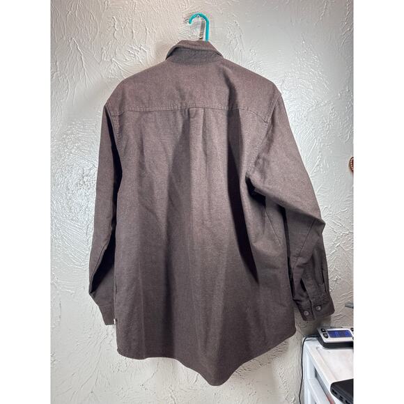 Moose Creek Heavy Button Down Long Sleeve Flannel Shirt Brown Size Large - Picture 2 of 5